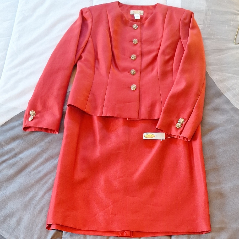 NWT Talbots Petites Womens 2 Piece Jacket And Skirt Red Suite 8P